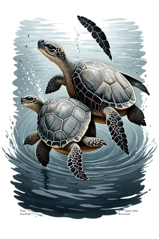 Painter Turtles Swimming Together With Names Of Deceased Family Members Discreetly In The Design