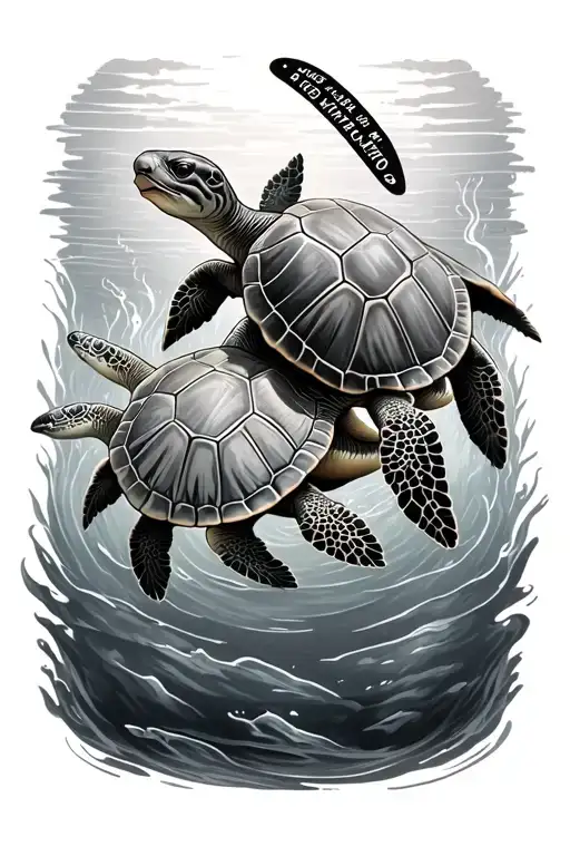 Painter Turtles Swimming Together With Names Of Deceased Family Members Discreetly In The Design