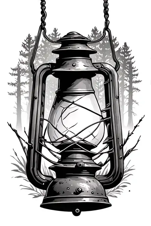Old Rusty Lantern In Forest