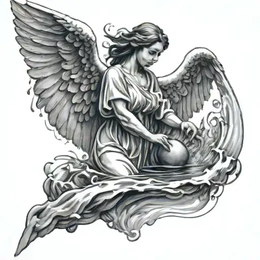 Dramatic Angel Baptized In The Water Back Facing Sketch