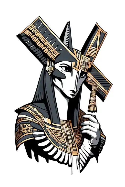 Anubis Holding Egyptian Cross
