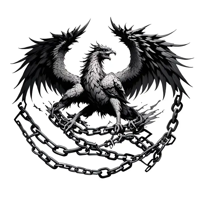 Phoenix Wrapped In Broken Chains Breaking And Bursting