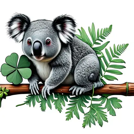 Koala On A Stick With Silver Fern Leaf Clover