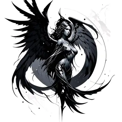 Angel Cyber Sigilism Style Tattoo Abstract