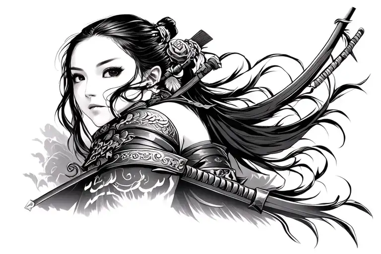 Girl Samurai Chest Tattoo Design