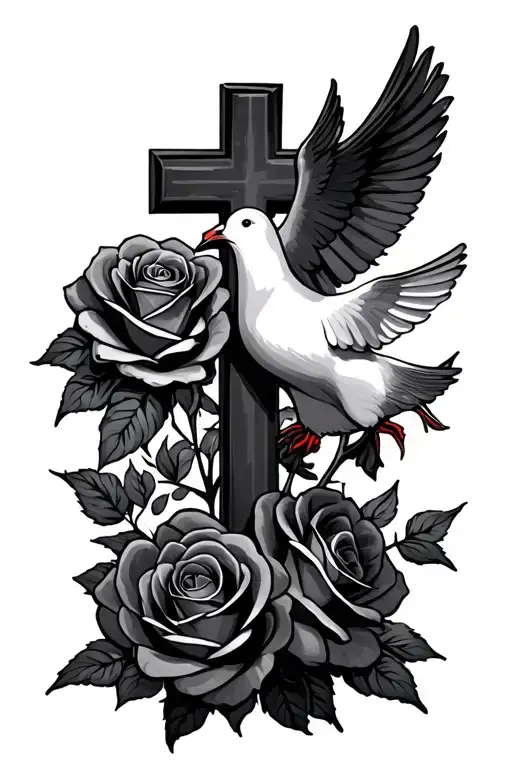 Cross Roses And Dove