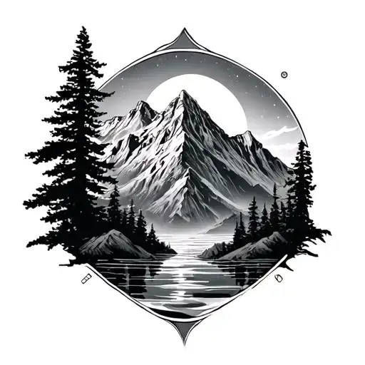 Gemini Zodiac With Mountain Landscape Tattoo Featuring