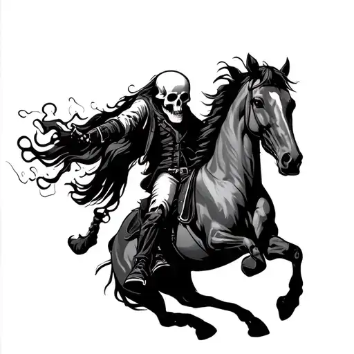 Skull Ghost Rider Jumping A Horse With Bones Showing