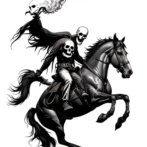Skull Ghost Rider Jumping A Horse With Bones Showing