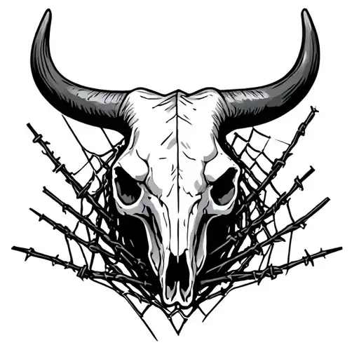 Bull Skull Barbwire Spiderweb Pattern