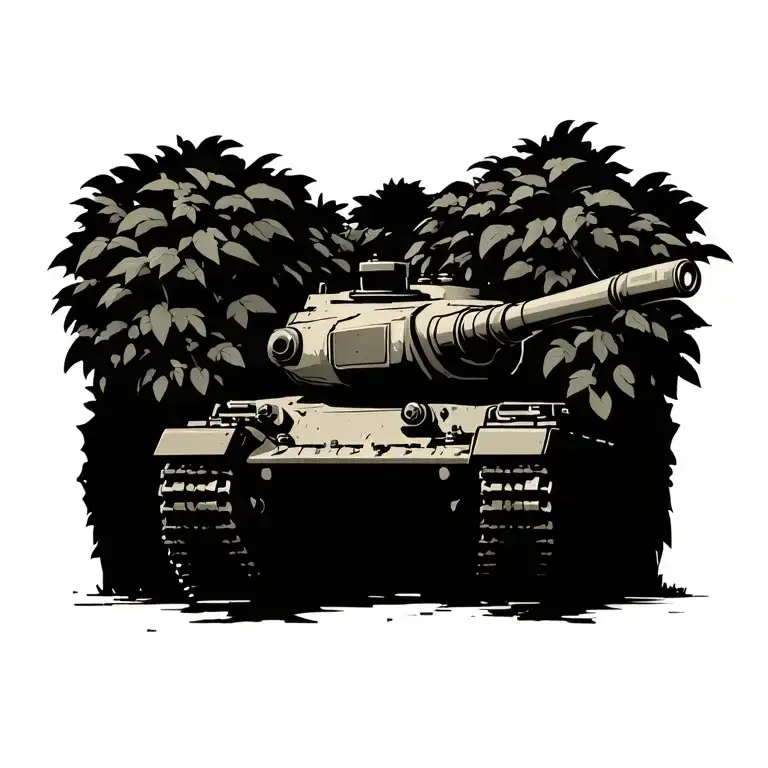 Tank Between Bushes