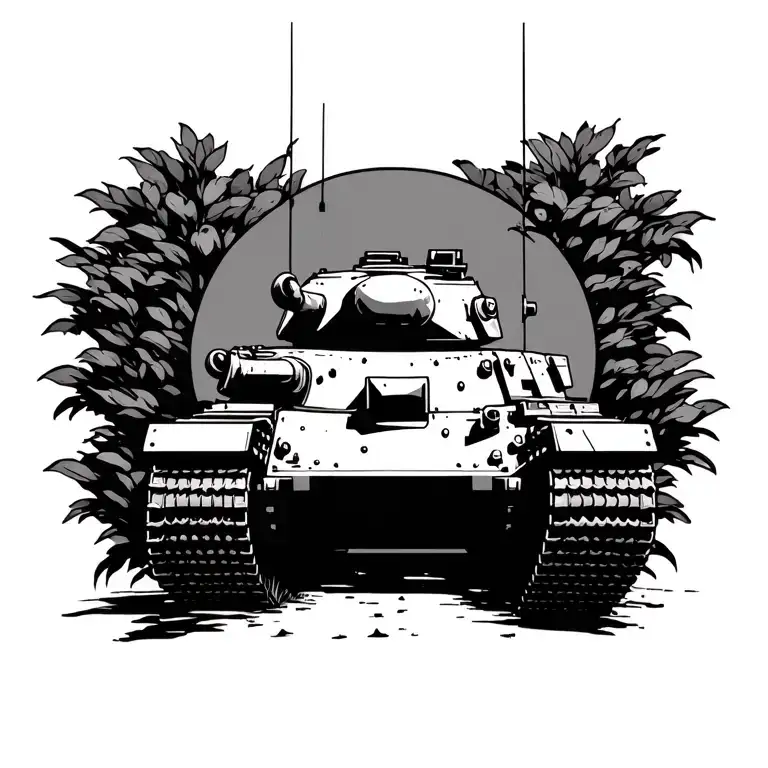 Tank Between Bushes