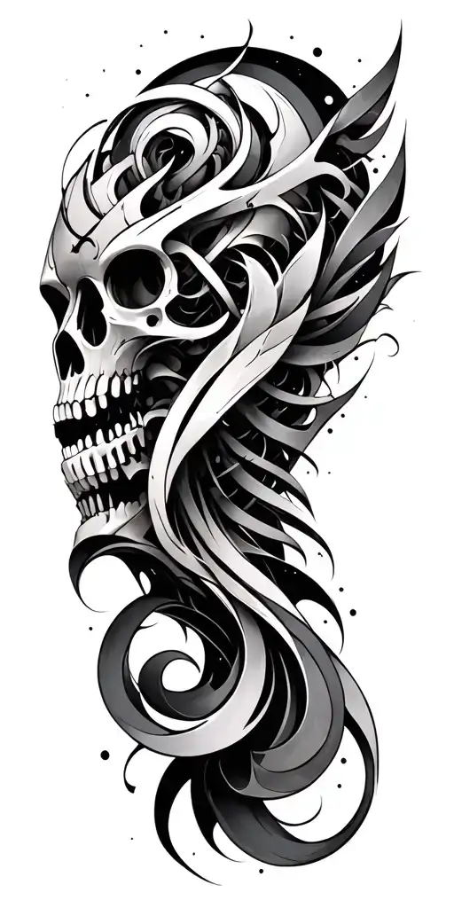 Blackwork Biomechanical Elements With Tribal Abstract Linework