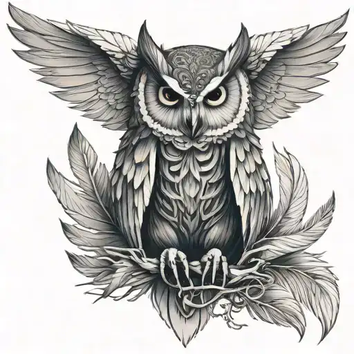 Owl Skeleton With Feathers On Its Wings