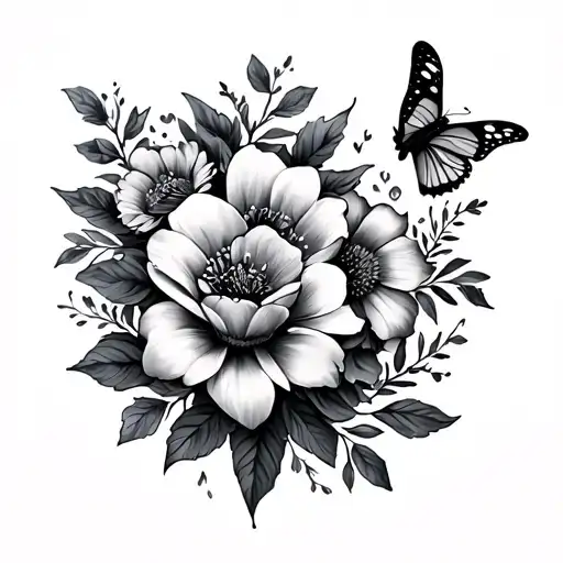Birth Day Tatoo With Flowers And Butterfly