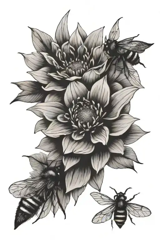 Flowers Surrounded By Bee Flying