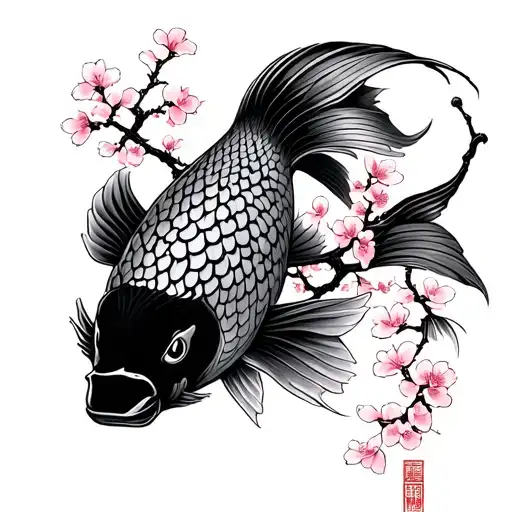 Japanese Culture Koi Fish Cherry Blossom Tree Samurai