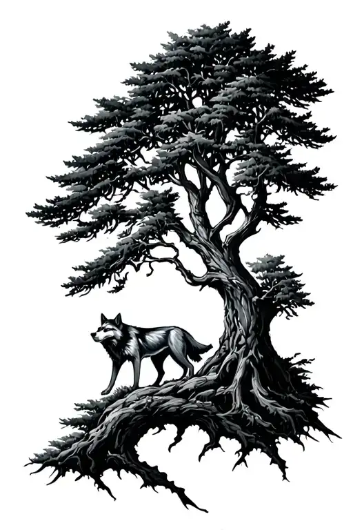 Wolf And Tree Growing