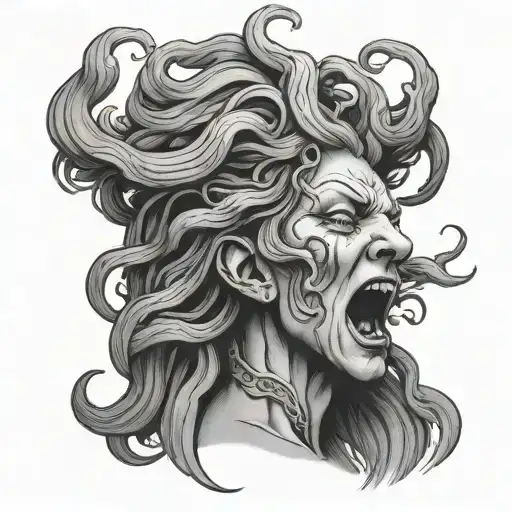 Side Profile Of A Screaming Crying Medusa