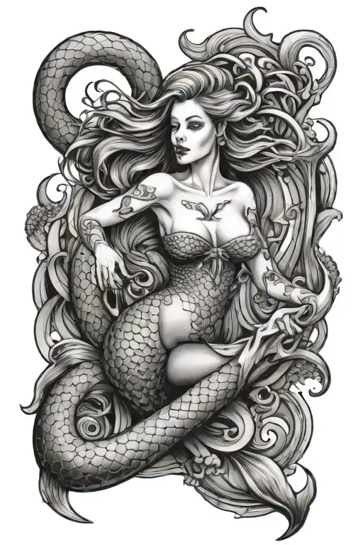 Mermaid With A Sickle In Black And White
