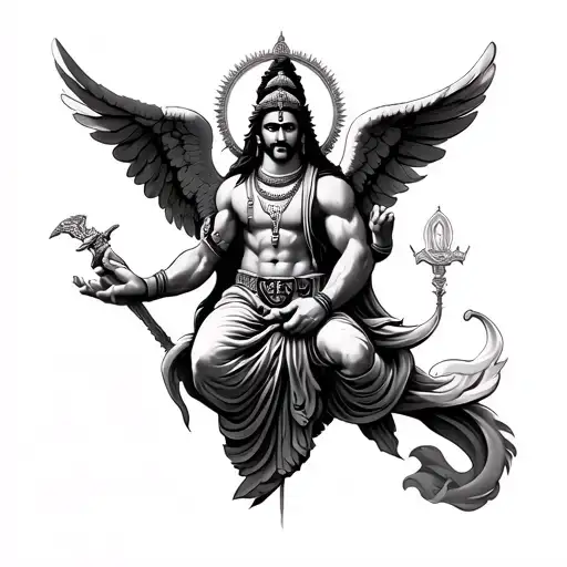 Divine Lord Shiva Mascular Men Angel With Spreaded Over A Forearm
