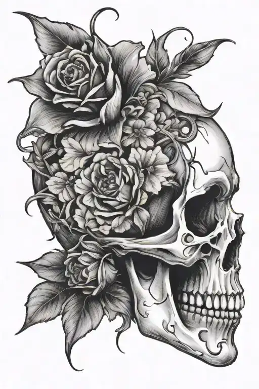 Broken Face With Flowers And Skull