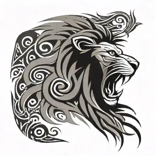 Tribal Lion Head Roaring Lion Surrounded By A Tribal Samoan Design