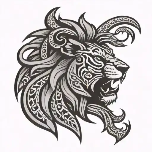 Tribal Lion Head Roaring Lion Surrounded By A Tribal Samoan Design