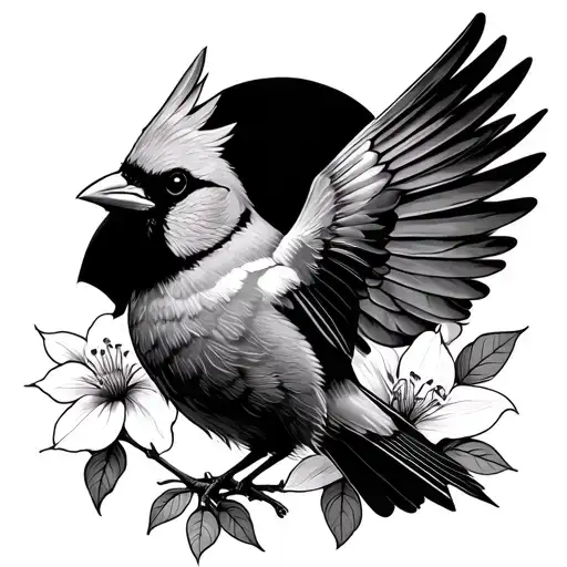 Flying Cardinal From Dogwood Flower