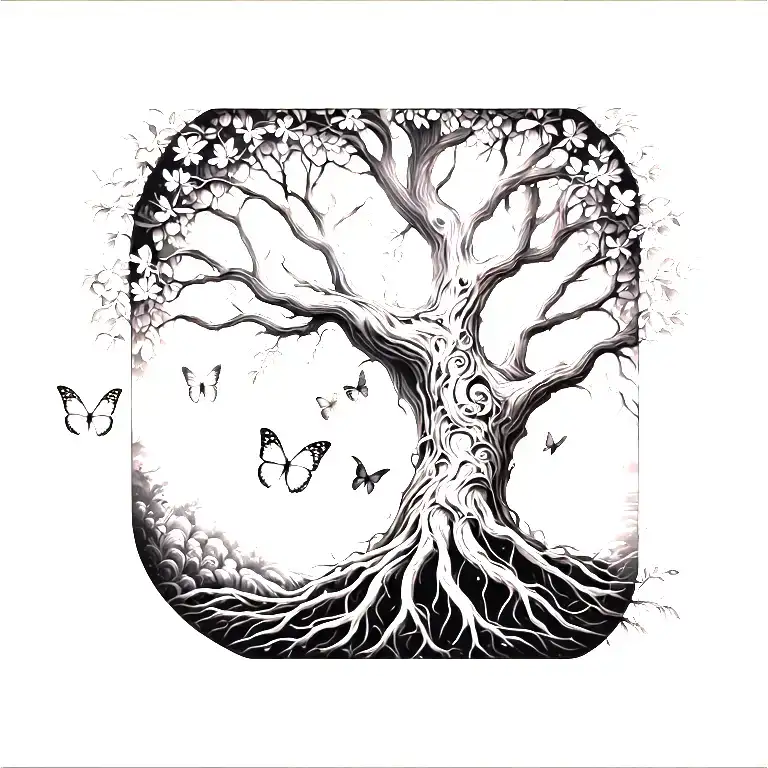 Tree Of Life With Butterflies Flying