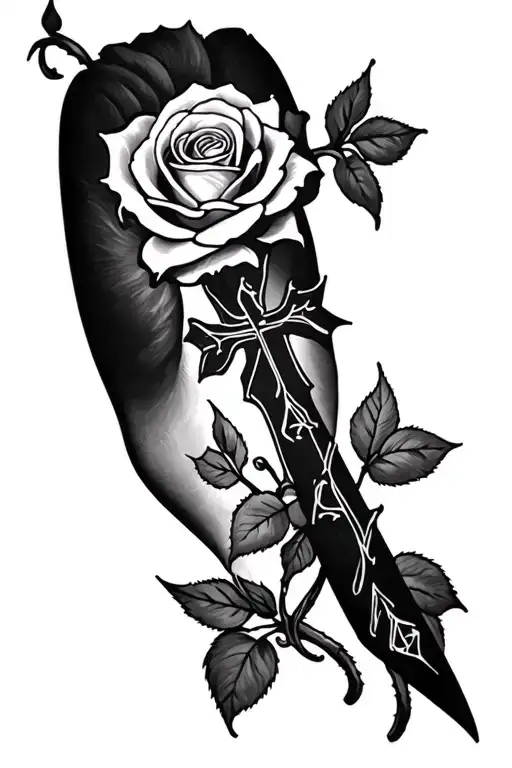 Rose And Cross Tattoo Forearm Sleeve