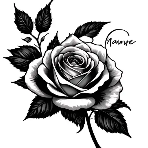 Minimalist Rose With Name In Stem Curving Around Spelling