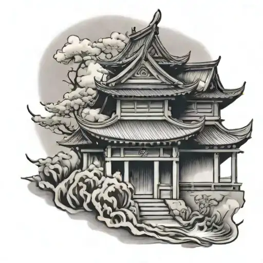 Small Samurai Tattoo With A Japanese Temple Nestled