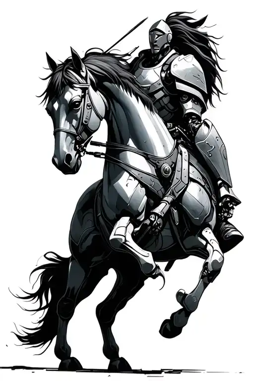 Robot Horse With A Knight With Fantasy Armor Made