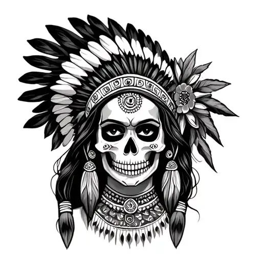 Skull Indian Woman Looking