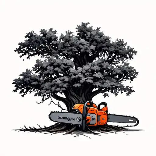 T Chainsaws Arranged To Look Like A Tree