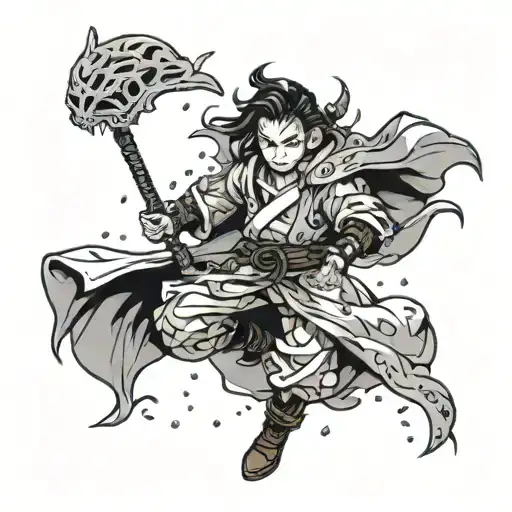 Demon Slayer Anime Character Surrounded My Rain Cloud