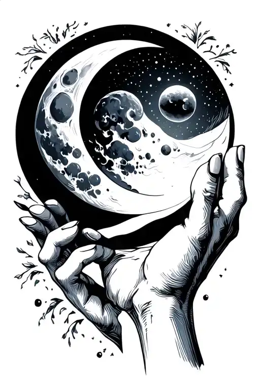 Moon Phase Design With Hand Holding