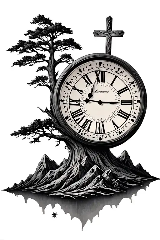 Cross Trees Mountains Clock Math Music