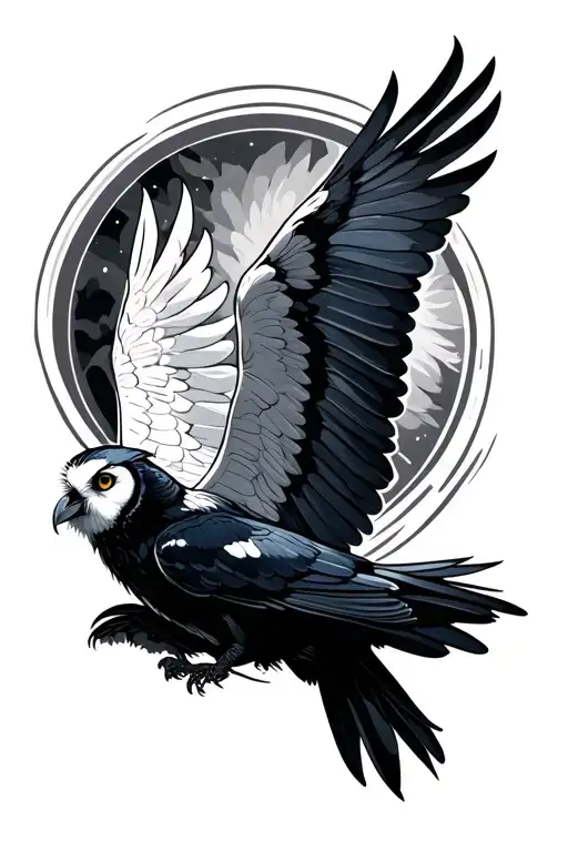 White Owl And Black Crow Flying