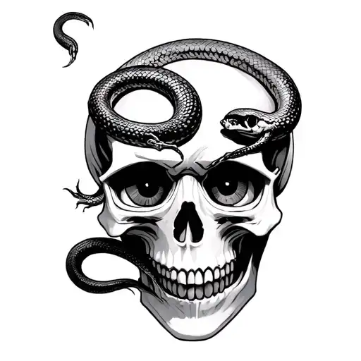 A Skull With A Snake Crawling Through The Eye Sockets