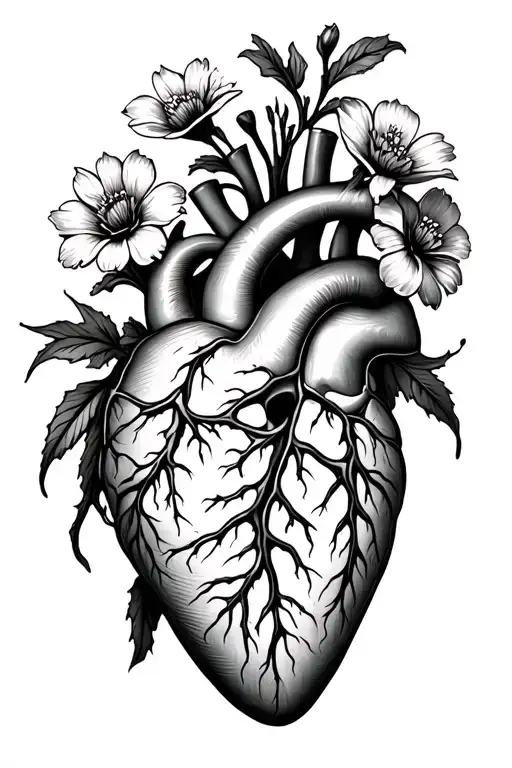 Anatomically Correct Heart With Flowers Growing Out Of It