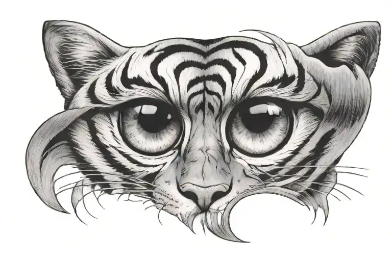 Half Tiger And Half Human Eyes Looking Forward With The Face