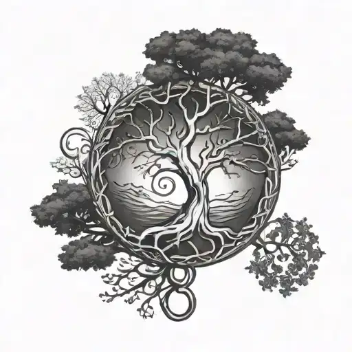 Ouroboros With A Tree Of Life Inscribed In It In A Minimalist Style