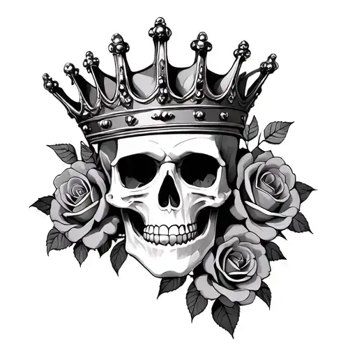 Skull Wearing Crown With Roses Growing