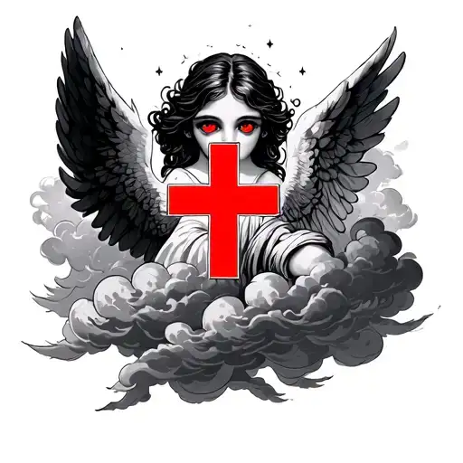 Angel Red Eyes Clouds Surrounding Red Cross
