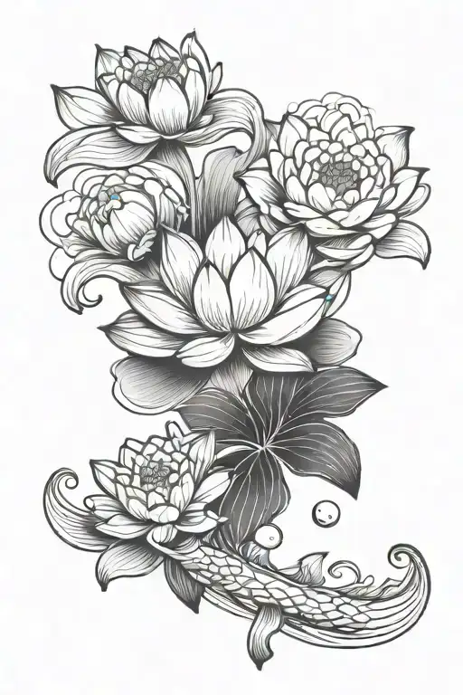 Lotus Flower With Koi Fish