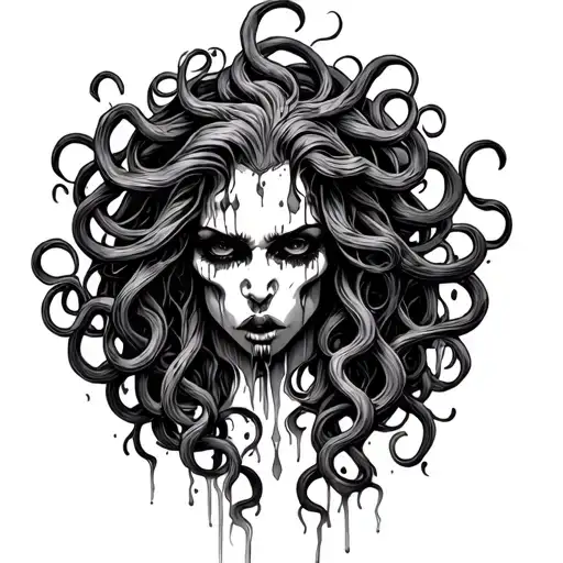 A Medusa Thigh Tattoo With Tears Of Anger