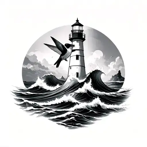 Hummingbird On A Lighthouse Standing Tall Amidst Crashing Waves