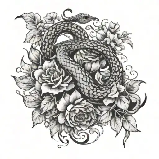 Two Snakes Representing The Gemini Twins Surrounded By A Bouquet Of Wild Flowers